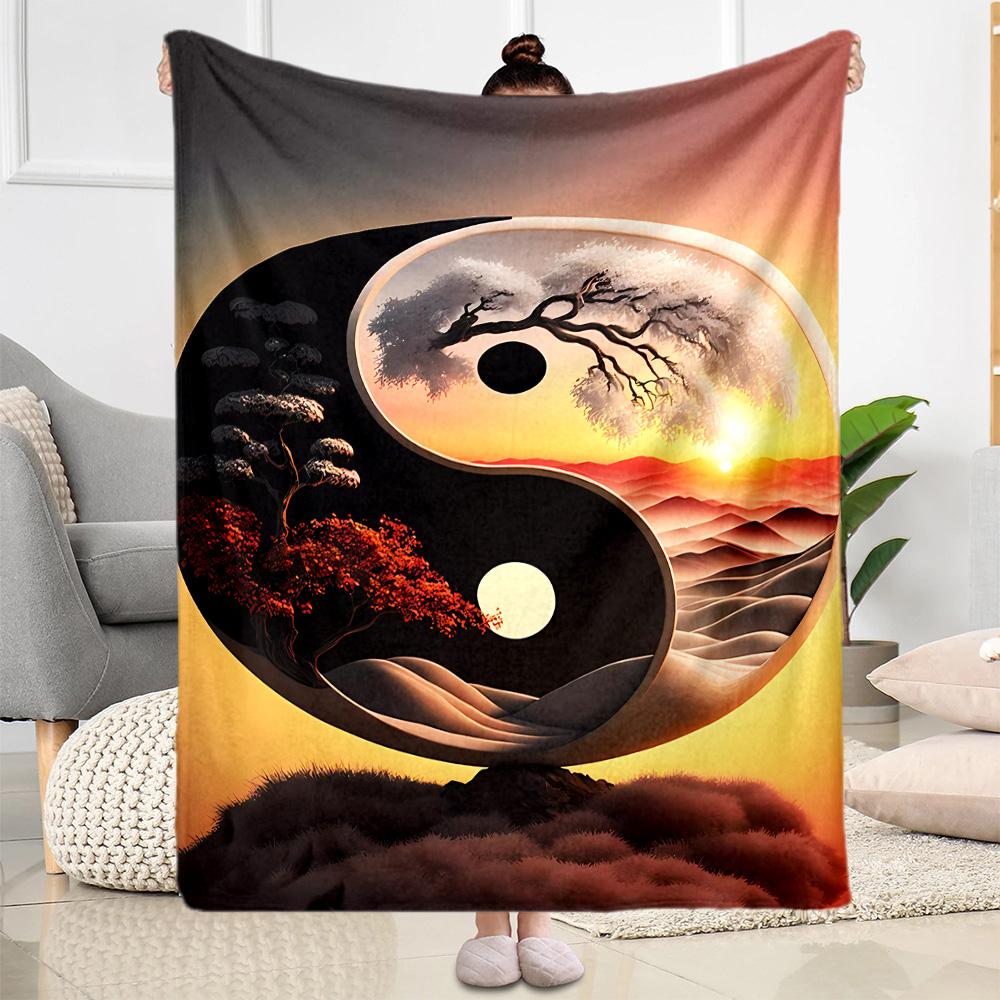 Yingyang Blanket Durable Comfort Perfect for Office Chair Office Picnics Four Seasons Universal Digital Print