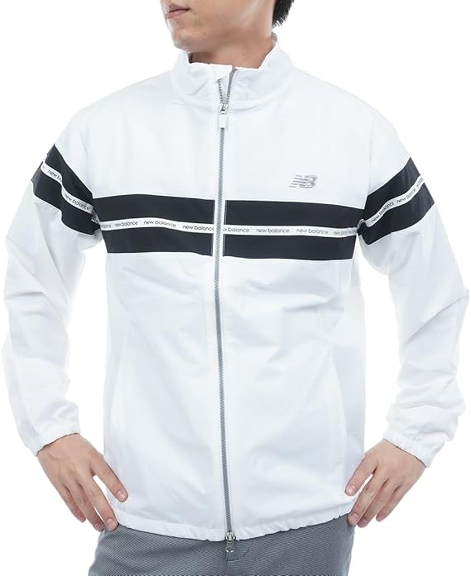 Men s Golf Wind Blouson (012-5220001) - New Balance Water-Repellent Stretch Windbreaker Jacket, White, Size 4
