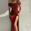 Bankettkleid Bandeau Schulterfrei Ärmellos Hoher Seitenschlitz Einfarbig Ausgehen Plissee Knöchellang Ballkleid Damenkleidung