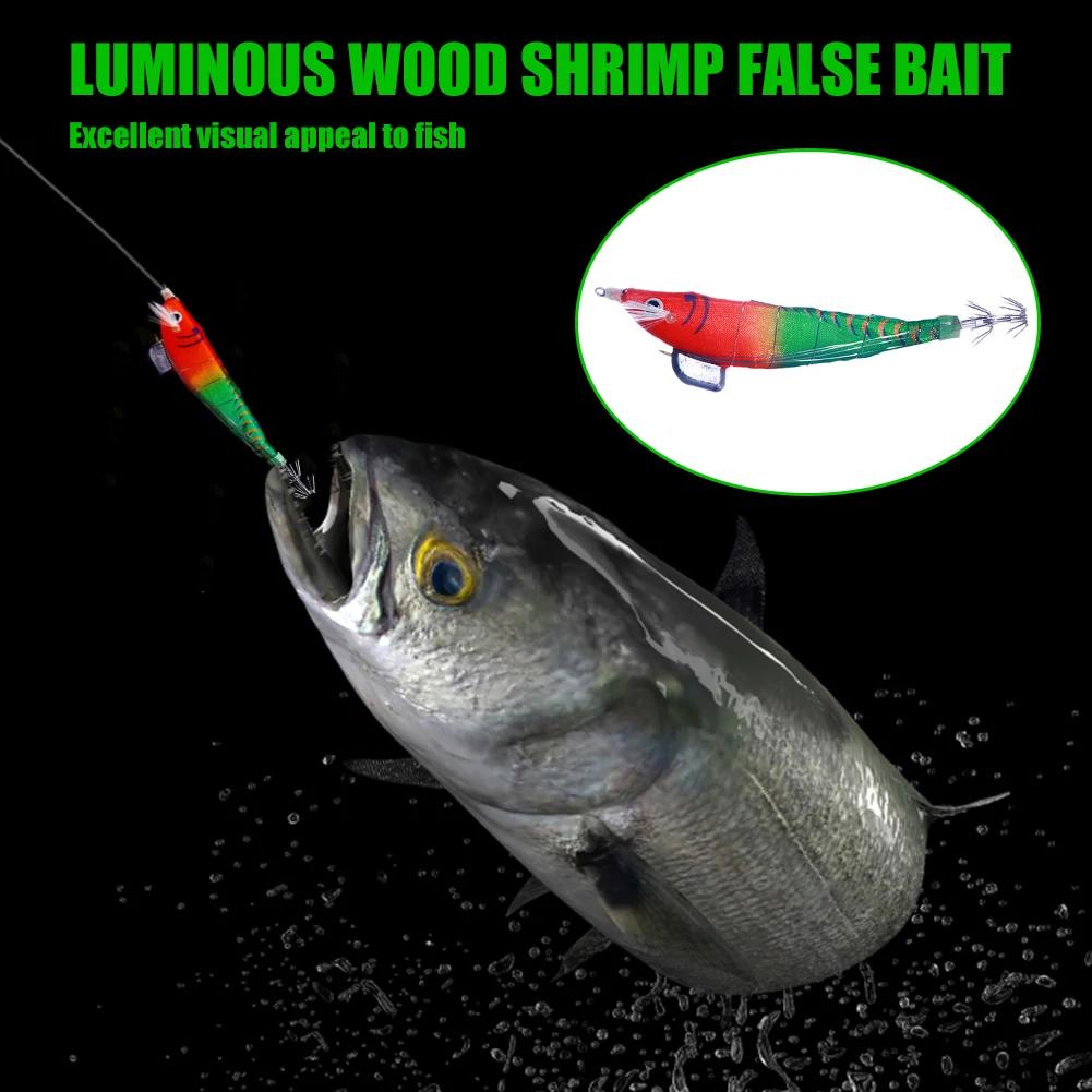 Fishing Wood Shrimp Luminous Squid Hook Octopus Artificial Bait Seawater Fishing Bait Cuttlefish Lure for Night Fishing Freshwat