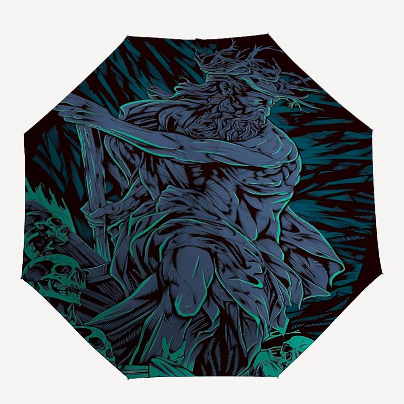 

1PC Forest Spirit Dark Wood Automatic Umbrella 8 Rib Portable Folding Black Iron Frame for Outdoor, Beach, Travel, Beach Umbrella 0905172