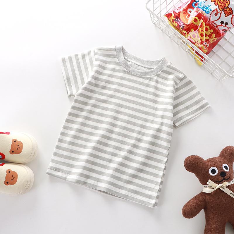 Kids Striped Short Sleeve T Shirt Loose Casual Crew Neck Tee