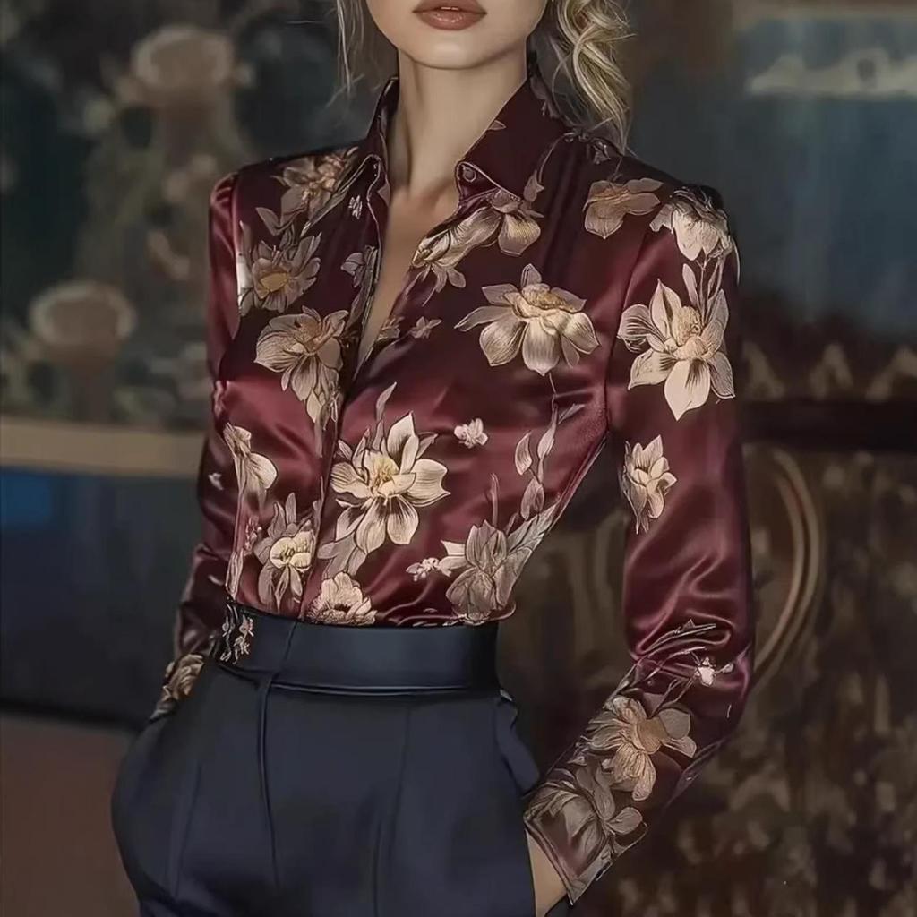 2026 Women's European & American Floral French-Look Long Sleeve Shirt