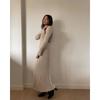 Rib-knit Side Split Maxi Dress Women Solid Color V-neck Slim Fit Robes Autumn Chic Office Lady Commuter Long Dresses