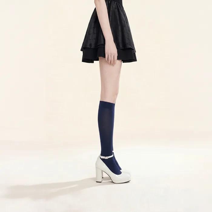 [Gift packaging] basic knee color tights (navy)