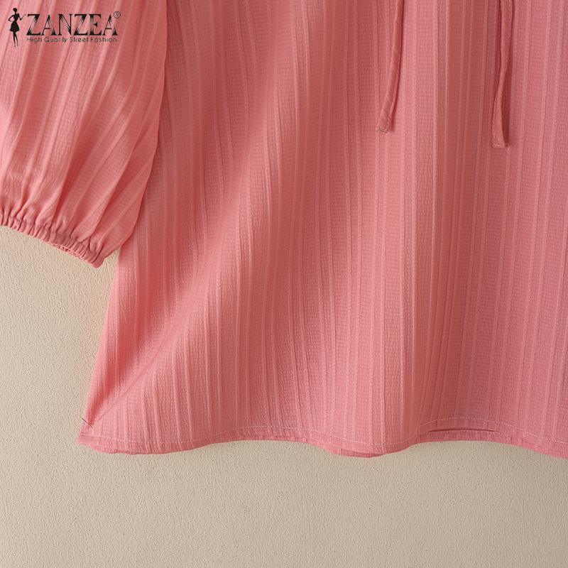 ZANZEA Damska codzienna luźna bluzka ze stójką i rękawami 3/4