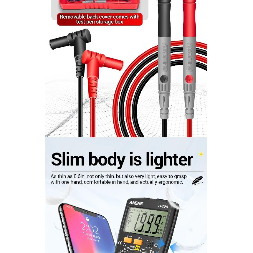 Ultra-thin Multimeters ANENG SZ08 Auto Voltmeter AC DC 220V Digital Storage Professional Meter Resistance Handhold Testers