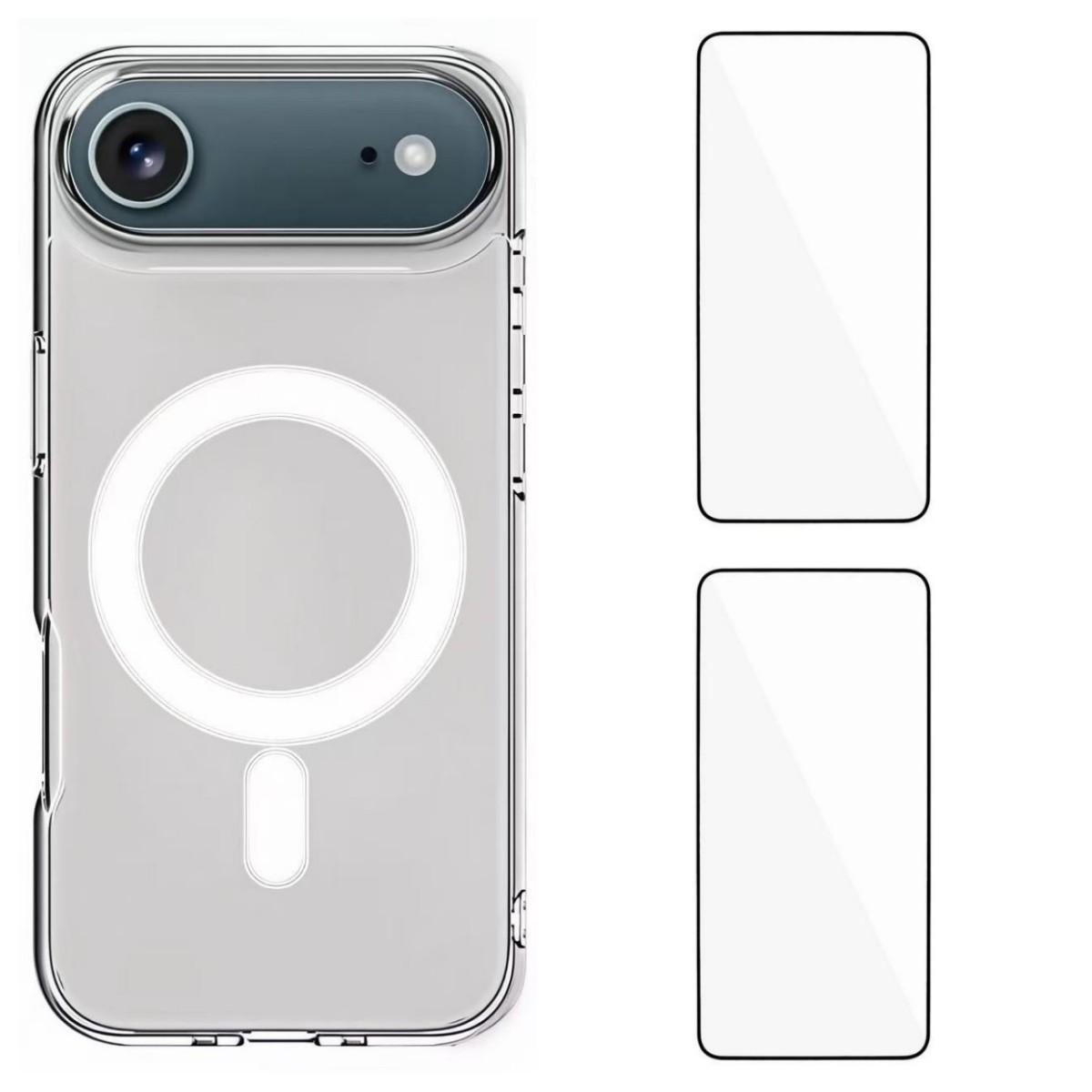 

For iPhone 17 Air Clear Case WANLONFENG LM1 Series Compatible with MagSafe with 2Pcs Screen Films (Big Lens Hole) Transparent