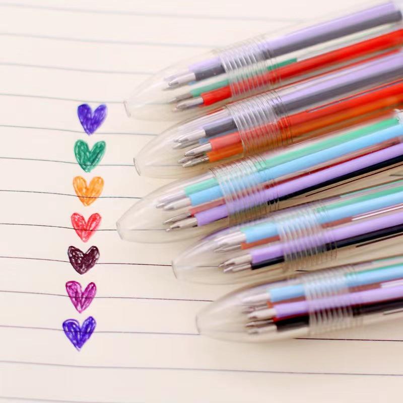 6-Farben Transparent Klick Mehrfarbiger Kugelschreiber Druckknopf Gel Tinte Schreibstift Schreibwaren Büro- & Schulbedarf