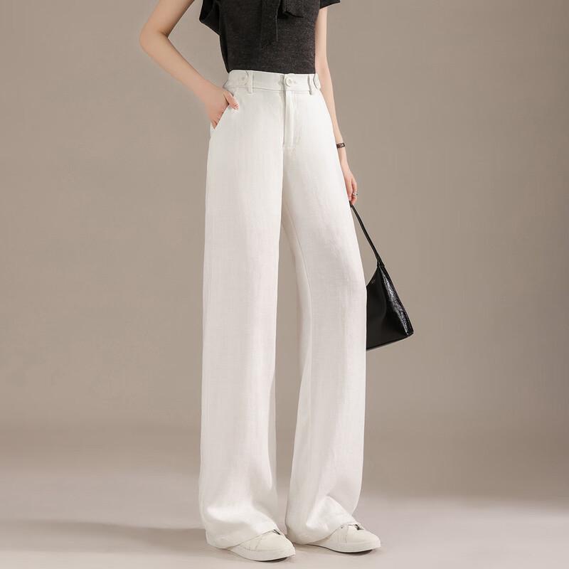 RAIN.CUN Women's White High-Waist Linen Blend Wide-Leg Pants