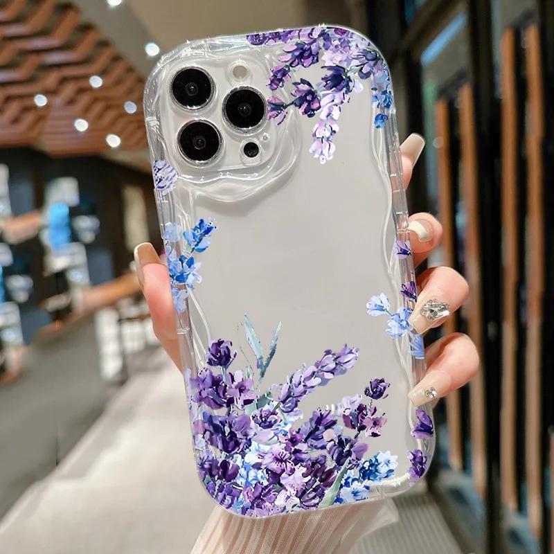 

Purple Lavender Patterned Wave Phone Case For Samsung Galaxy S26 S24 S25 S23 Ultra S22 S21 S20 Plus FE A15 A35 A55 Clear Cover Galaxy A35 5G