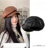 Winter Korean Style Student Cute Versatile Pu British Style Octagonal Hat Pumpkin Hat Korean Leather Beret Women