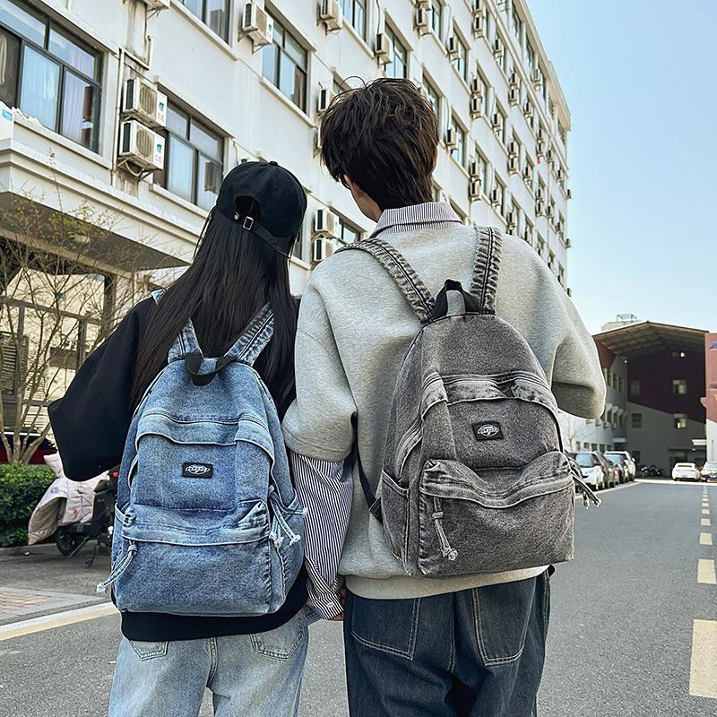 Schoolbag Unisex Kids Blue Leisure College Style Backpack New Couple Fashion College Student Denim Simple Lightweight Backpack