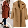 Damen Revers Langarm Mantel Lockerer Schnitt Elegant Wollmischung Mittellang Oberbekleidung