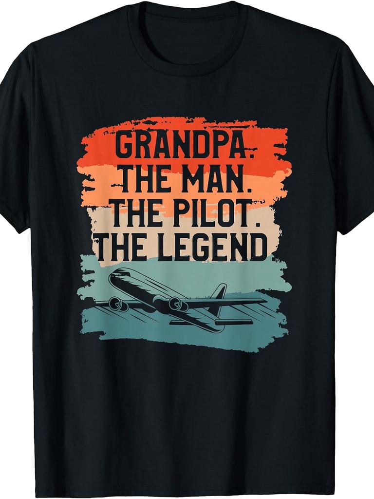 Unisex T-shirt Grandpa The Man The Pilot The Legend Aviation Aviator T-Shirt Men'S Oversized Fashion T-Shirt, Plus
