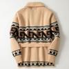 Men's Autumn Winter Mid-Length Thick Knit Jacquard Belted Cardigan Sweater Coat SY0205