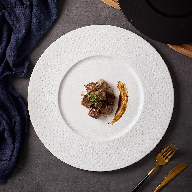 Solid Color Ceramic Flat Plate Steak Plate Pasta Plate Sushi Dessert Plates Restaurant Molecular Cooking Specialty Tableware