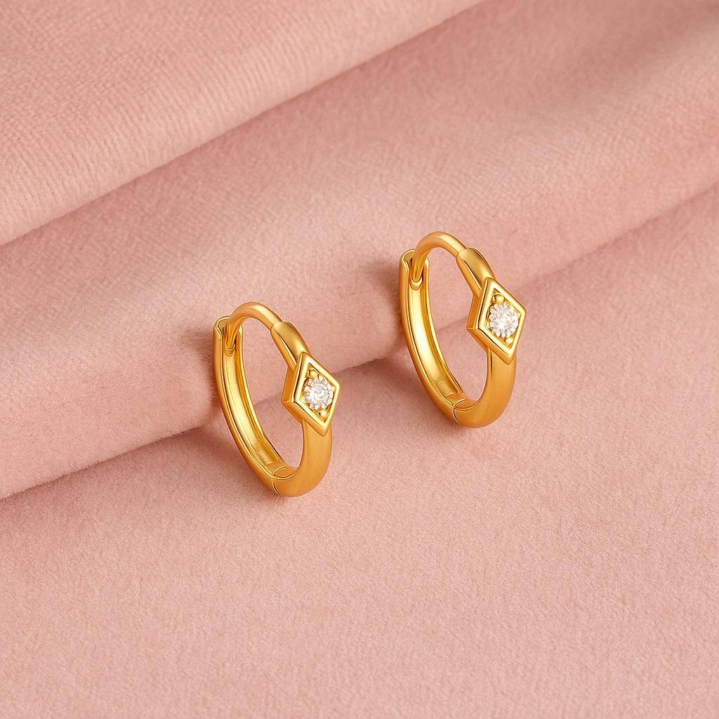 Solitaire Hoop Earrings - 925 Sterling Silver Gold Plated