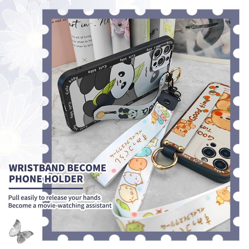 Wrist Strap Kickstand Phone Case For Blackview A85 Cartoon Soft case Dirt-resistant Durable Wristband Cute Anti-knock