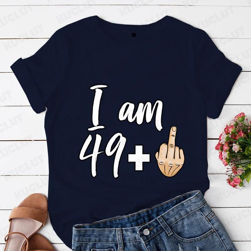 I Am 39/49 Plus Middle Finger Print Women T-shirts Short Sleeve Female Tshirts Middle Finger Graphic Grey Tee T Shirt Y2k Tops