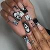 WM-100 White Spider Skull Halloween Nail Tips - Black & White Pumpkin Long Sleeve Fake Nails