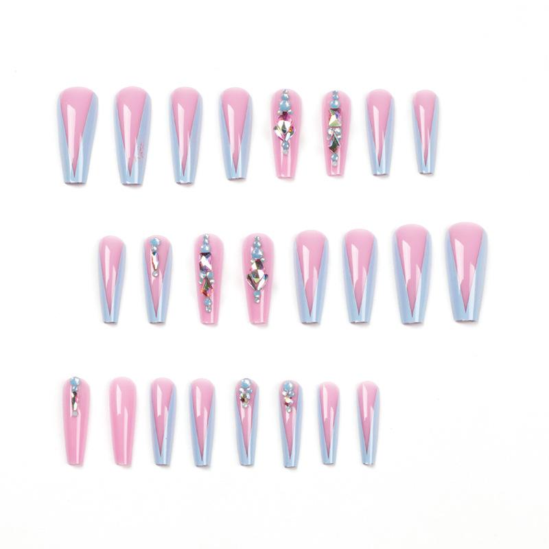 Spice Girl Wearing Nail Naked Powder Long Ballet Blue Rhinestone Wearing Nail Piece Nail Piece False Nail