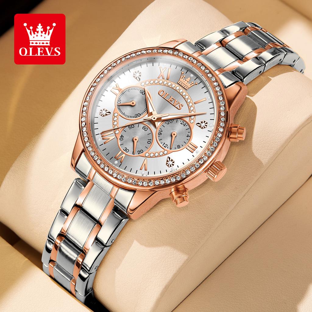 OLEVS TY715 Exlusive Women's Watches Elegant Rose Gold Luxury Steel Strap Chronograph Watch for Women Original Quartz Wristwatch