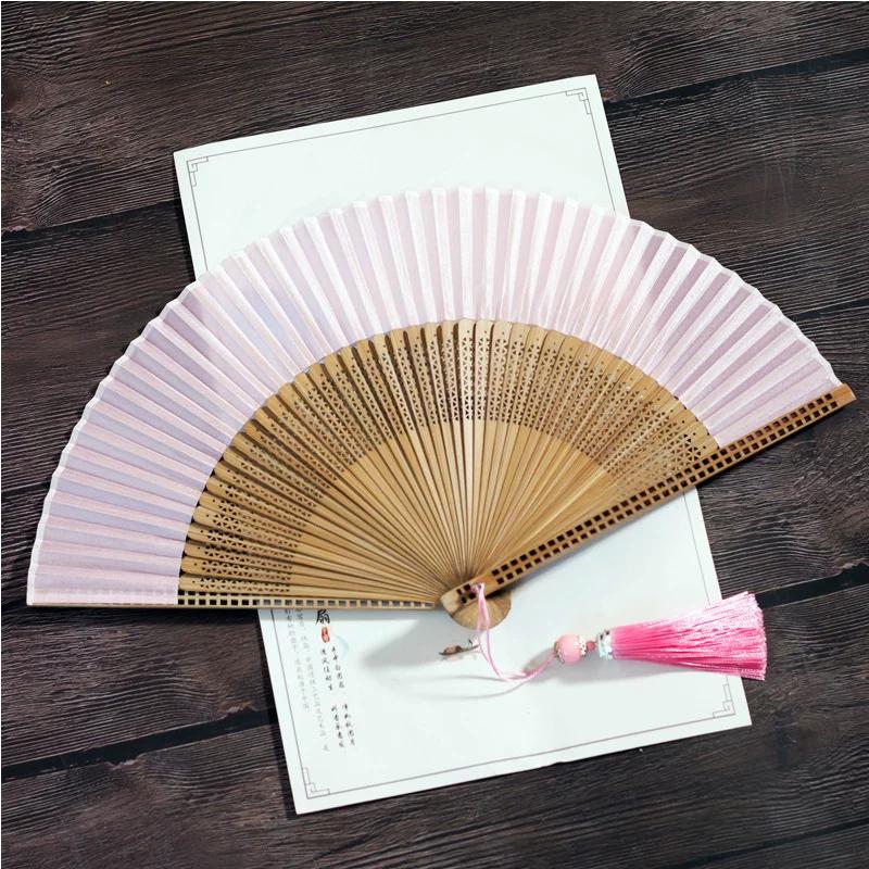 Fan, a New Chinese-Style Folding Fan for Home Use, Solid Color Fan, Chinese Style Portable Hollow Bamboo Fan, Suitable for Pairing with Qipao and