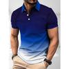 Summer Men Short Sleeve Casual Gradient Color Lapel Polo Shirt 100% Polyester