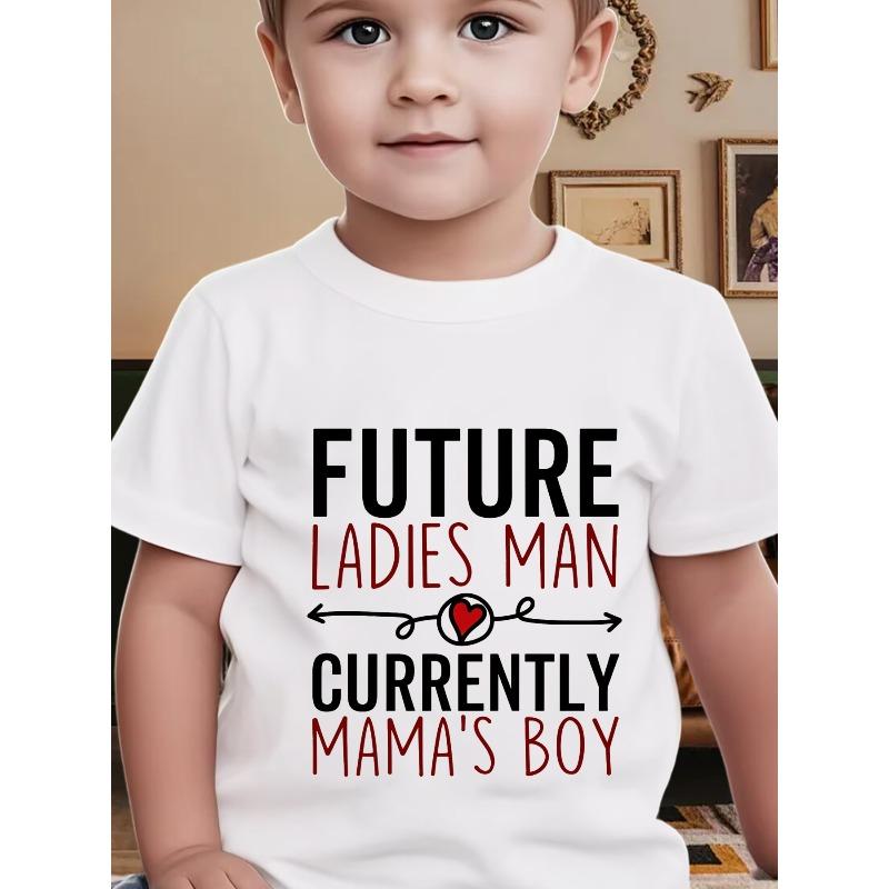 

European sizes Boys Letter MAMA S BOY Fun Graphic T-Shirt Clothing O-Neck Patchwork Short-Sleeved Top Spring And Summer 110cm белый