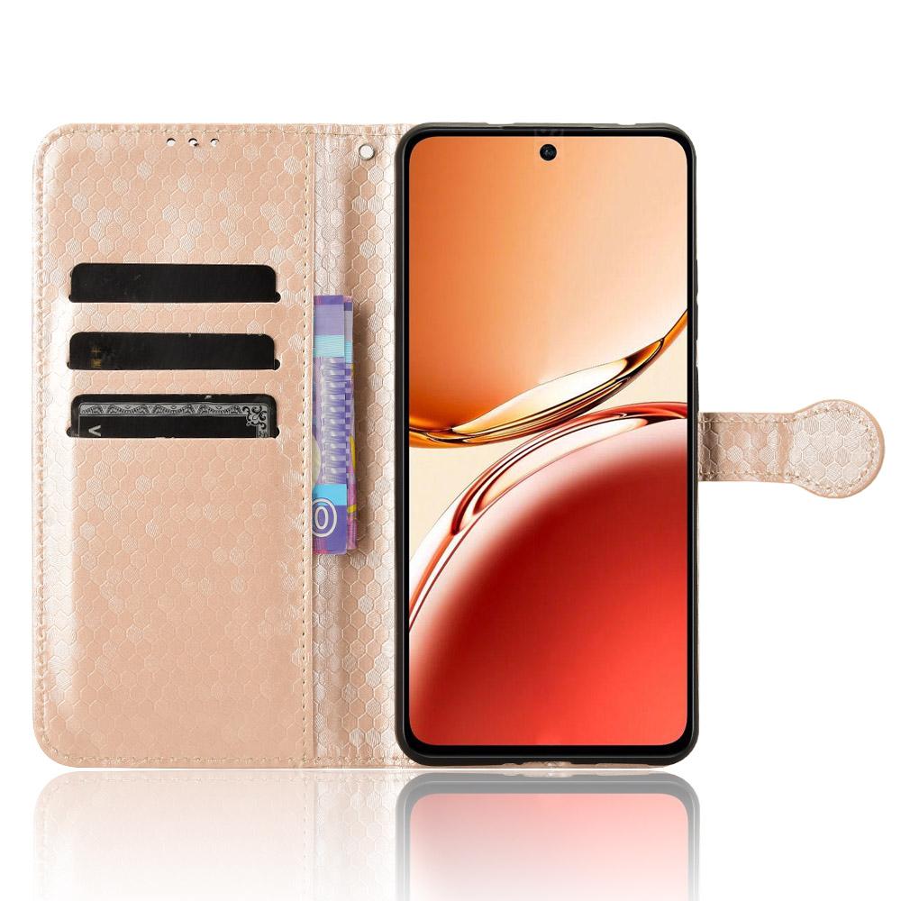 

For Oppo Reno12 F 5G Wallet Phone Case Dot Pattern Imprint PU Leather Flip Cover Rose Gold