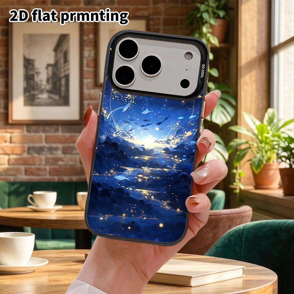 Phone Case: 2D Flat Design Suitable for iPhone 18, 17, 16, 15, 14, 13 Pro, Color Silver Protective Case, Couple Style, Dreamy Starry Sea, Christmas an