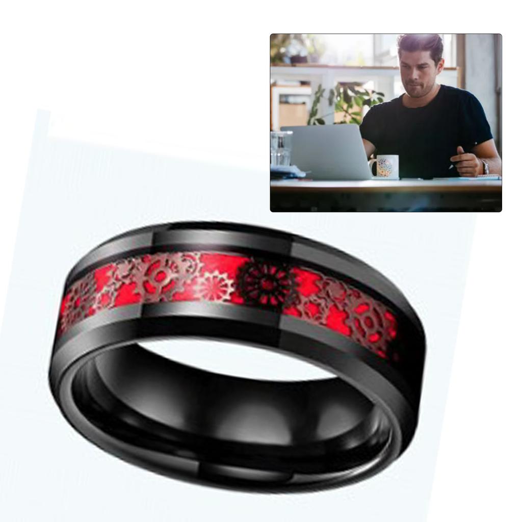 Gear Patch Stainless Steel Ring Men Women Fashionable Ring Jewelry for Dating Dancing Party Black and Red
