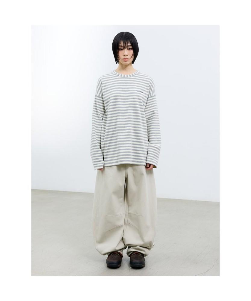 Saendeusaundeu (Unisex) Awning Stripe Long Sleeve T-Shirt Gray