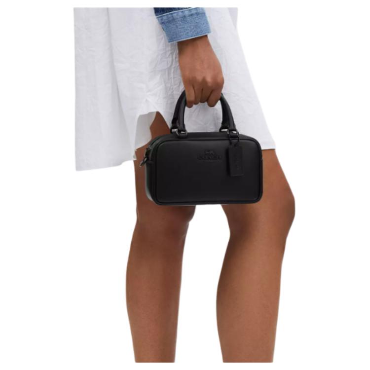 Coach Umhängetasche 19 Buchstaben-Logo Leder Bowlingtasche Damen Handtaschen Schwarz CT776-JIBLK