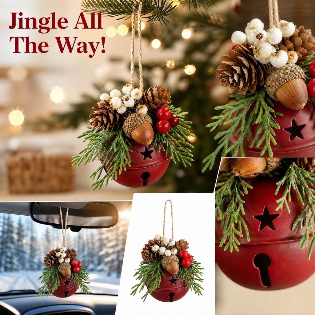 Christmas Bell and Pinecone Mix Hanging Ornaments for Christmas Tree, Window and Car Decoration