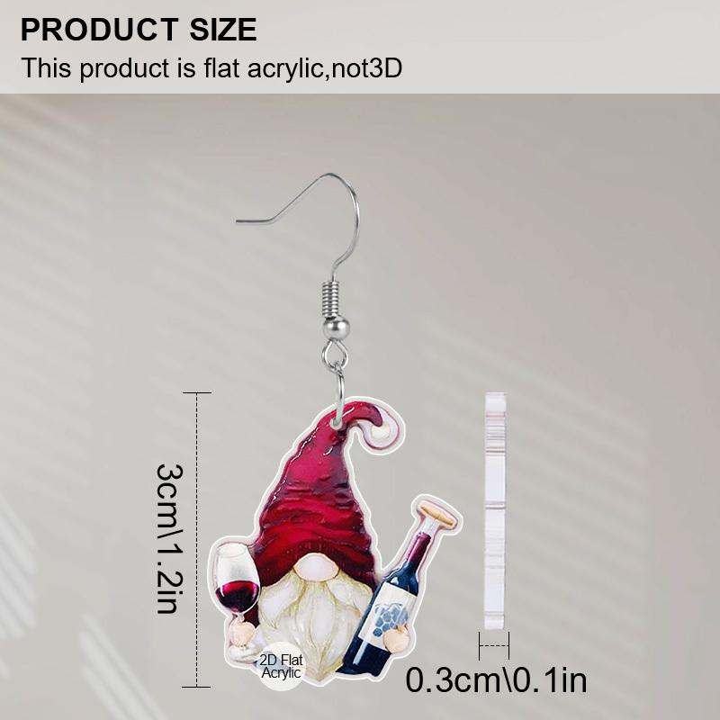 2D Flat Dwarf Red Wine Dangle Earrings, Lightweight Acrylic Material,Suitable for Women, Ideal for Party Gifts, Jewelry, and Christmas Gifts.