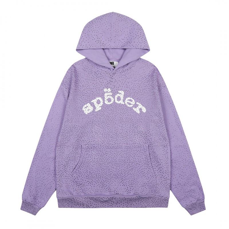 Felpa Sp5der Oversize Spessa in Pile con Stampa a Foglia Ragnatela Design Uomo Inverno Casual
