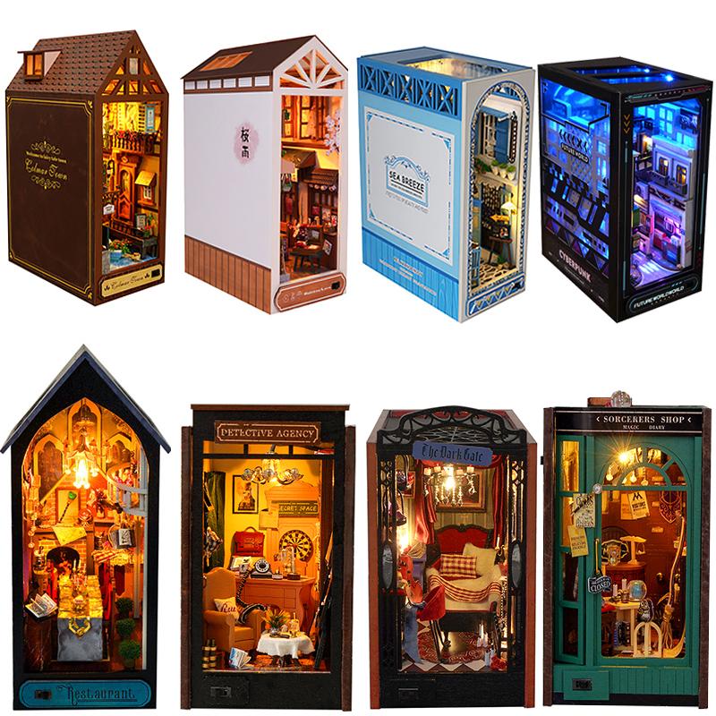 DIY Book Nook Kit Wooden Mini Dollhouse With LED Light 3D Puzzle Model Building Bookshelf Bookend Toy Home Decoration Gifts