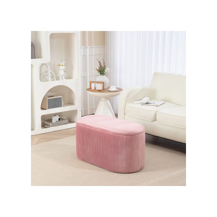 Banc rembourré - MUVOE - Rose - 81x40x41 cm - Rangement intégré - Style rétro élégant
