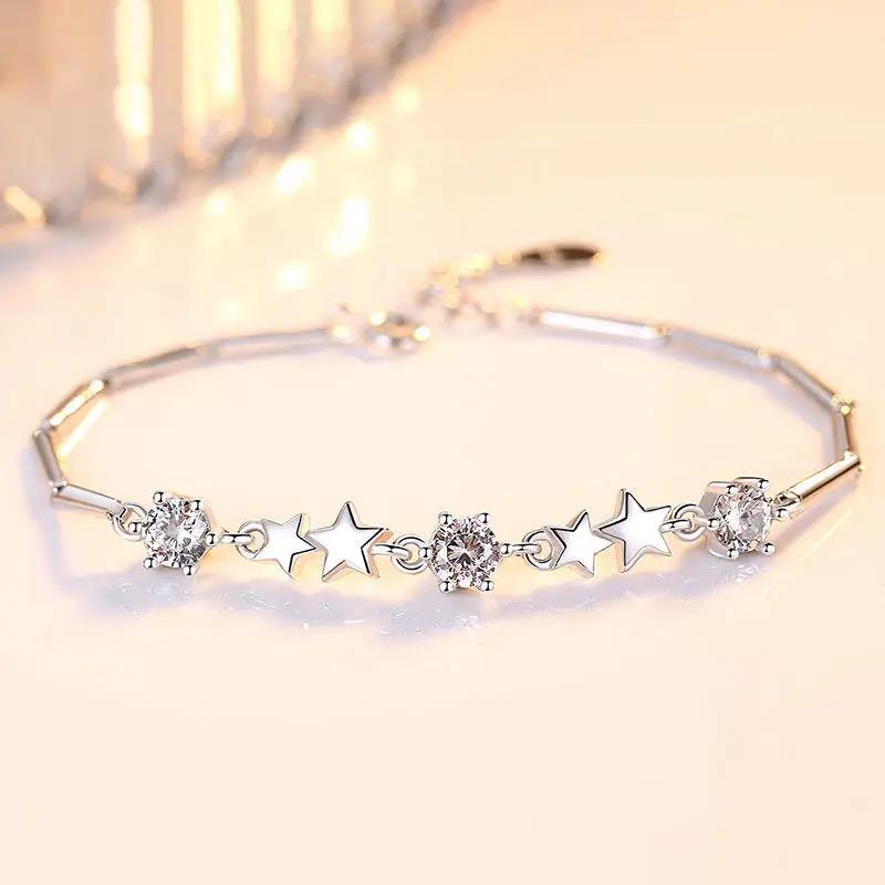 Copper Classic Star Pink Crystal Bracelets for Women Fashion Designer Jewelry Party Wedding Accessories Gifts