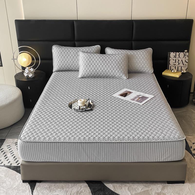 Soft Thick Latex Ice Silk Fitted Sheet Set Queen Cool Down Bed Sheet and Pillowcase Washable Machine Summer Cooling Mat for Bed