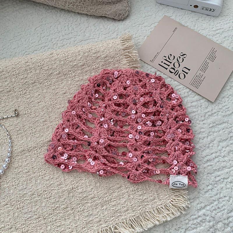 Versatile Sequined Knit Beanie and Triangle Scarf Belt Set for Fashionable Winter Dressing