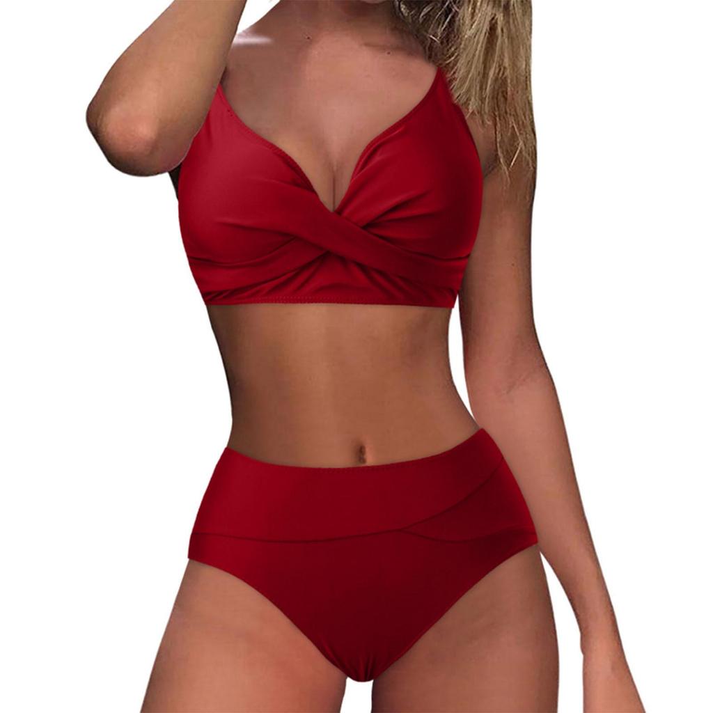 Heiß verkaufender einfarbiger Cross-Over Softcup-Bikini – Damen Europäische & Amerikanische Sexy Bademode