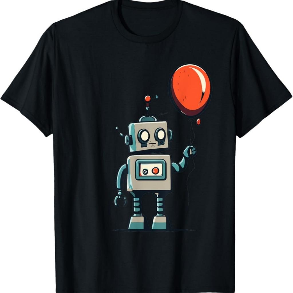 Cute Retro Robot Holding Balloon For Kids And Robot Lovers T-Shirt