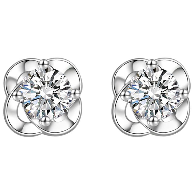 MANHE S999 Sterling Silver Four-Leaf Clover Ear Studs for Women