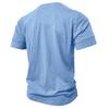 Men’s T-shirts Henley Collar Short Sleeves Cotton Polo Shirts Solid Color Casual Tops