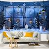 Snö Julgran Öppen spis Jultomten Tryck Gobeläng Vägghängande Bakgrund Tygdekor Jul Hemrum Väggdekoration