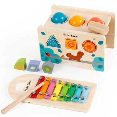 Hello Dino Tok Tok Xylophone Hammer Toddler Shape Matching Baby Wooden Musical Instrument Toy Korean Childrens Toys