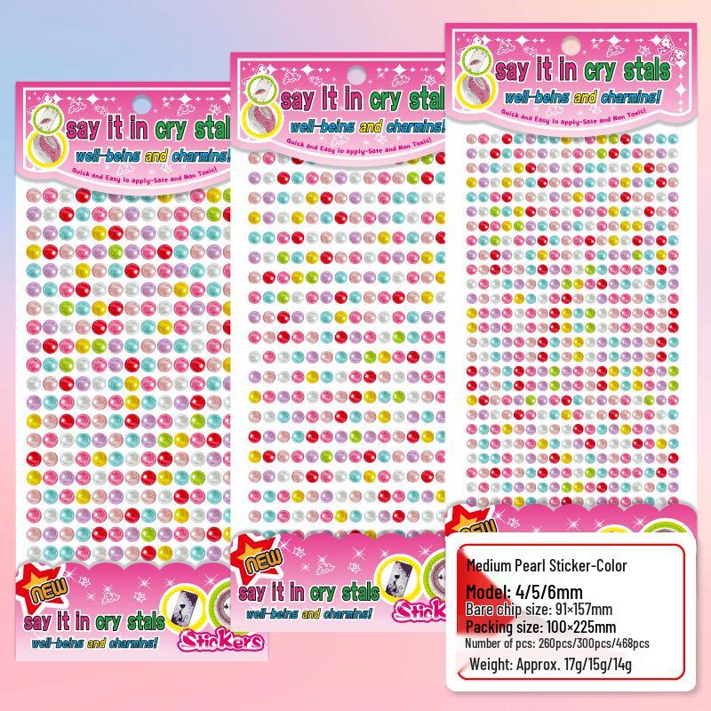 Medium Faux Pearl 4-6mm Colorful Rhinestone Gem Stickers for DIY Crafts